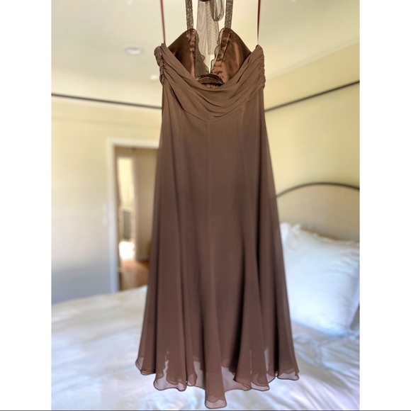 BCBG MAX AZRIA Chiffon Sequin Halter Dress, Brown - Picture 6 of 10